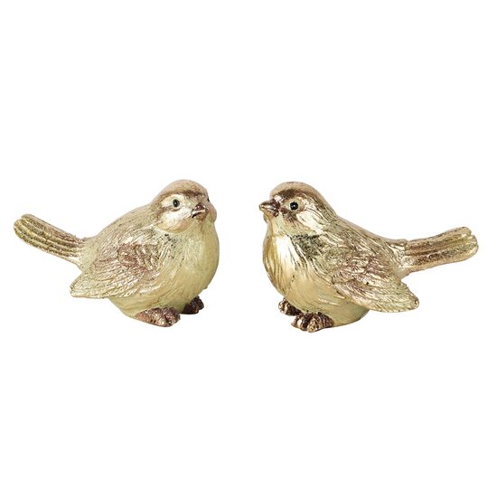 Dekoratief | Vogeltje &#039;Patrick&#039;, groen/goud, resina, 9x5x6cm, set van 2 stuks | A245202