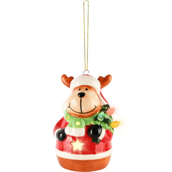 Dekoratief | Hanger Rudolf, rood, LED, keramiek, 8x7x11cm | A245230