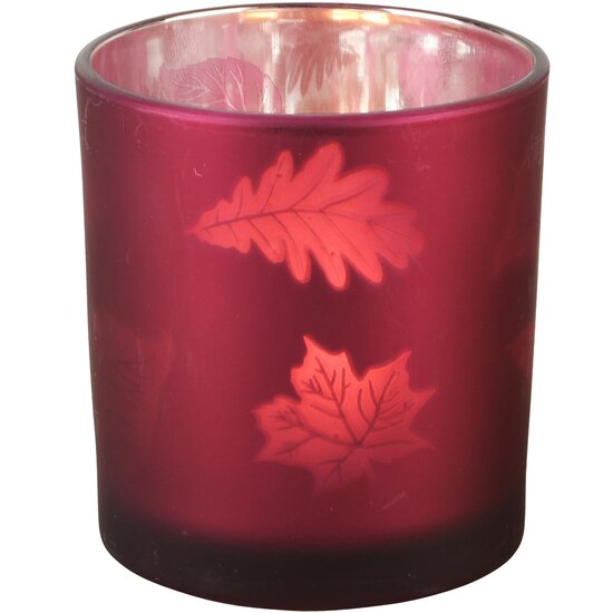 Dekoratief | Theelichthouder &#039;Autumn Leaves&#039;, bordeaux, glas, 7x7x8cm | A245327