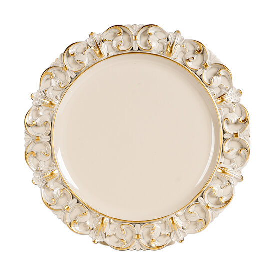 Dekoratief | Deco schaal rond, beige/goud, pvc, 36x36cm | A249088