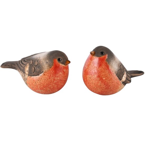 Dekoratief | Vogeltje &#039;Robin&#039;, bruin/rood, keramiek, 11x6x7cm, set van 2 stuks | A245425