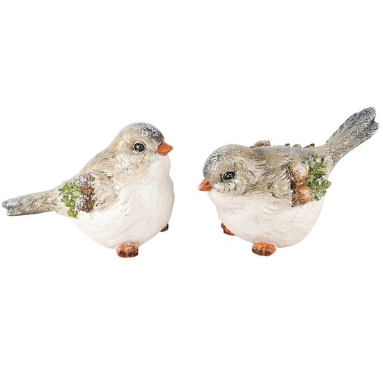 Dekoratief | Vogeltje &#039;Remy&#039;, naturel/groen, resina, 6x11x8cm, set van 2 stuks | A245484