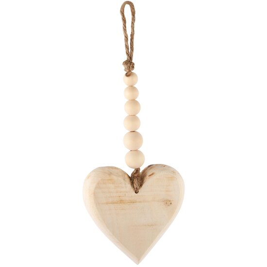 Dekoratief | Hanger hart m/parels, naturel, hout, 10x2x24cm | A245614