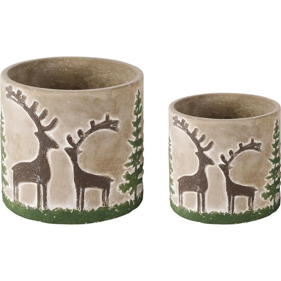 Dekoratief | Set 2 Bloempots &#039;Forest Antlers&#039;, cement, 14x14x13cm | A245831