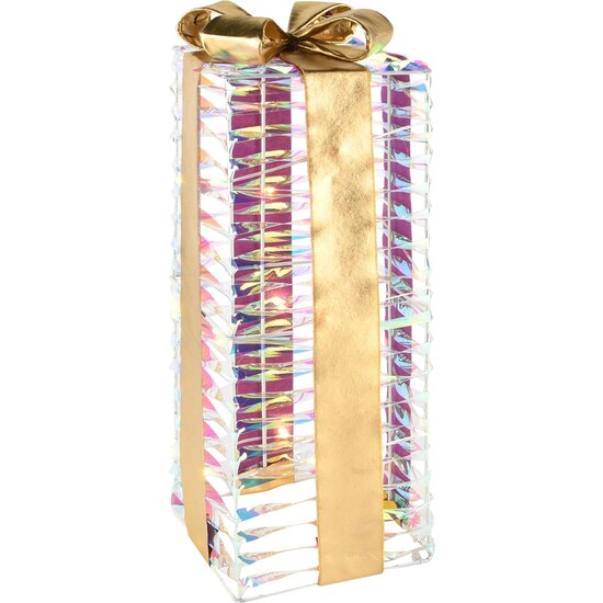 Dekoratief | Cadeautje m/strik, goud, LED color reflection, 15x15x44cm | A245852