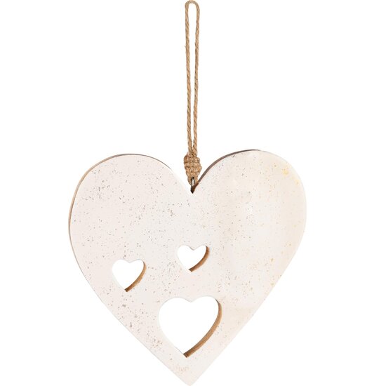 Dekoratief | Hanger hart, wit/goud, hout/enamel, 16x14x1cm | A248117