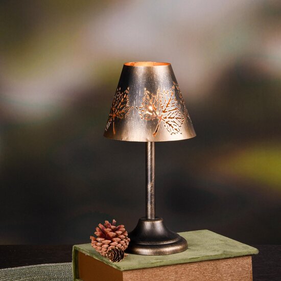 Dekoratief | Theelichthouder lamp op voet, goud, metaal, 12x12x24cm | A248133