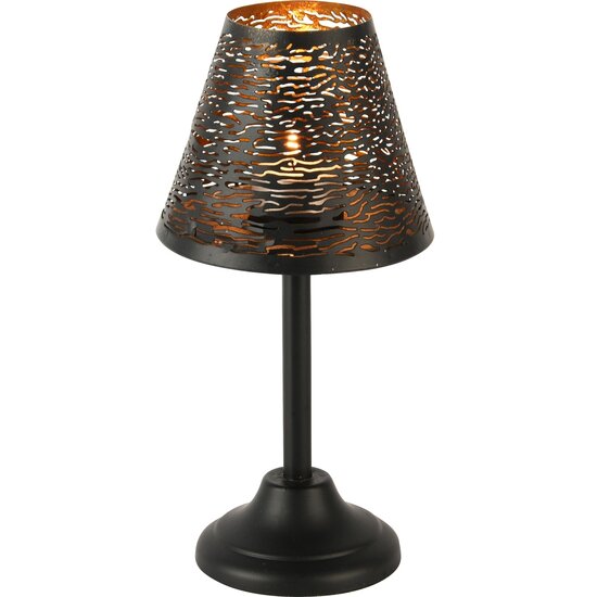 Dekoratief | Theelichthouder lamp op voet, zwart/goud, metaal, 12x12x24cm | A248134