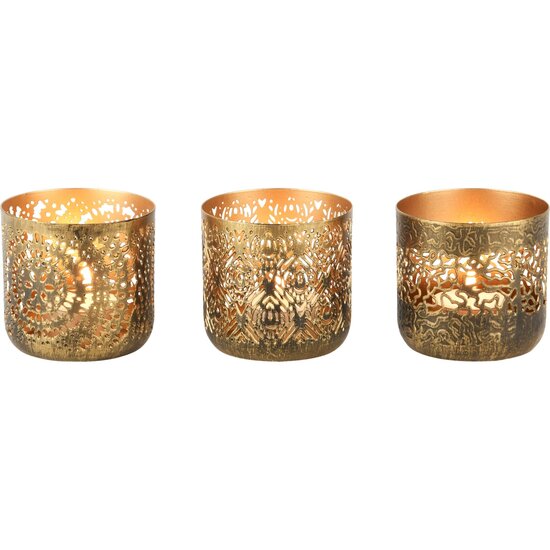 Dekoratief | Theelichthouder &#039;Mandala Mix&#039;, goud, metaal, 8x8x8cm, set van 3 stuks | A248141