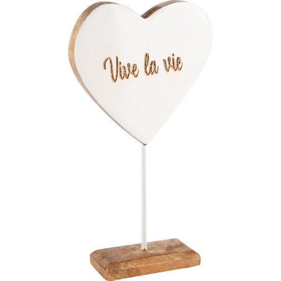 Dekoratief | Deco hart op voet &#039;Vive La Vie&#039;, wit, hout/enamel, 14x5x27cm | A248150