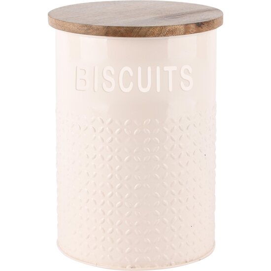 Dekoratief | Bewaarpot &#039;Biscuits&#039;, wit, hout/metaal, 14x14x19cm | A248223