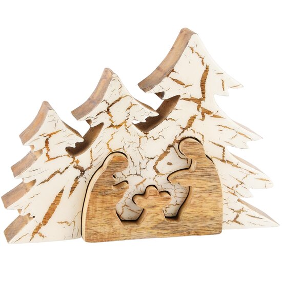 Dekoratief | Kerststal puzzel, naturel/marbled wit, hout, 25x4x18cm | A248326