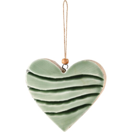 Dekoratief | Hanger hart, groen/naturel, hout, 11x2x12cm | A248333