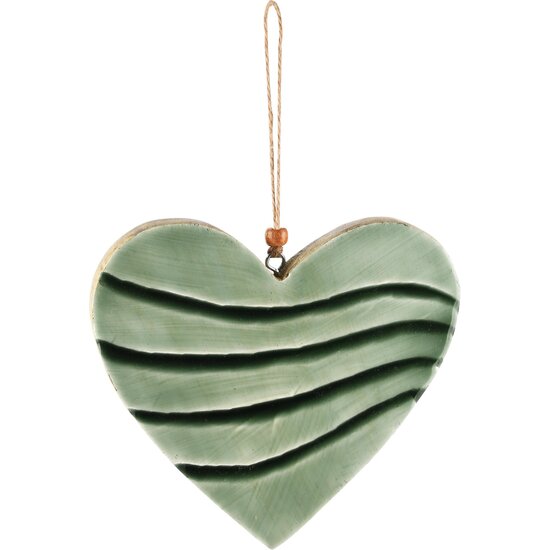 Dekoratief | Hanger hart, groen/naturel, hout, 15x2x16cm | A248334