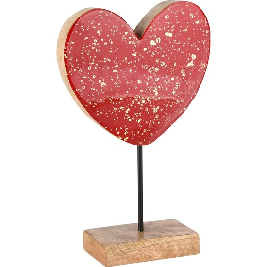 Dekoratief | Deco hart op voet &#039;Gold Speckled&#039;, rood, hout, 15x6x25cm | A248377