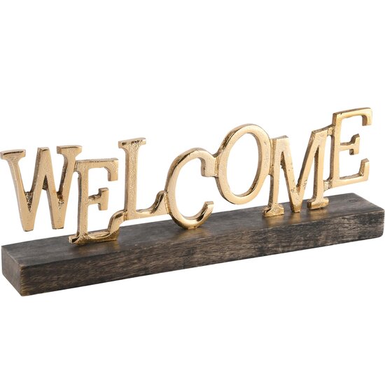 Dekoratief | Deco &#039;Welcome&#039;, goud, metaal/hout, 25x5x10cm | A248382