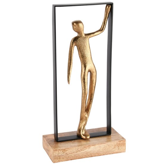 Dekoratief | Deco man in frame, goud/zwart/naturel, metaal/hout, 15x8x30cm | A248430