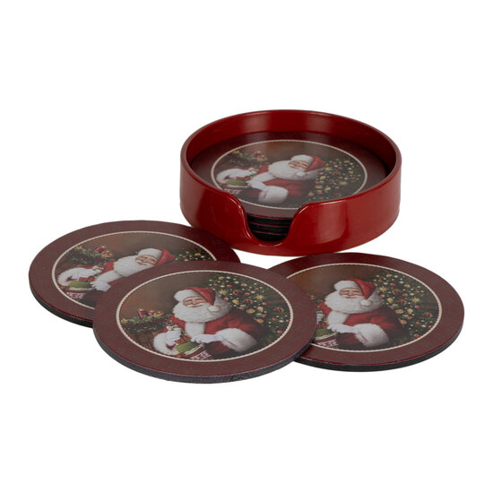 Dekoratief | Set 6 coasters &#039;Sweet Santa&#039;, pvc, 10x10x3cm | A249035