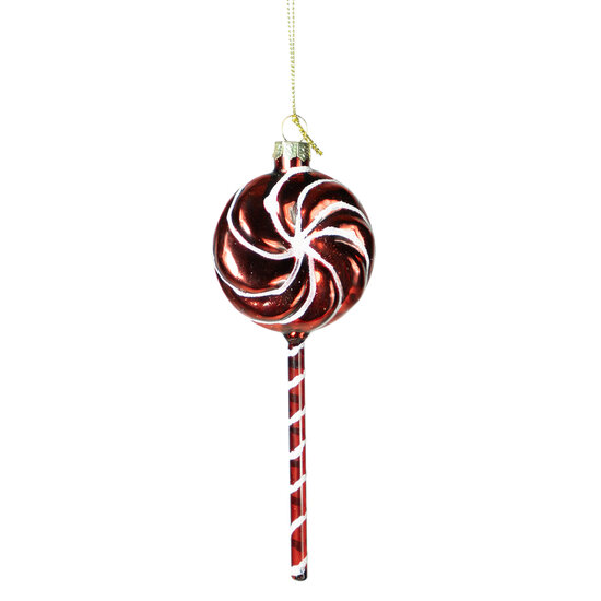 Dekoratief | Hanger lolly, rood/wit, glas, 6x2x16cm | A249071