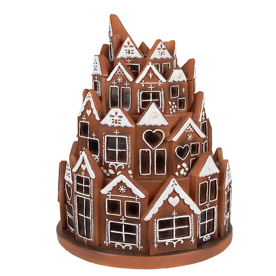 Clayre &amp; Eef   | Decoratie Huis met LED Bruin &oslash; 21x26 cm / 3xAAA | 6PR4345