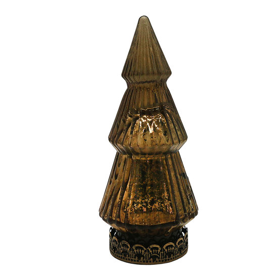 Clayre &amp; Eef   | Kerstdecoratie Beeld Kerstboom met LED Bruin &oslash; 7x16 cm | 6GL4587