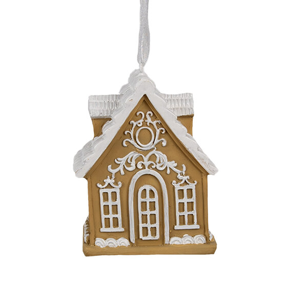 Clayre &amp; Eef   | Decoratie hanger huisje Bruin Wit 6x4x7 cm | 6PR4213