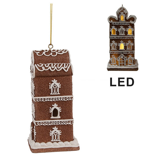 Clayre &amp; Eef   | Decoratie hanger huisje met LED Bruin 6x6x12 cm | 6PR4360