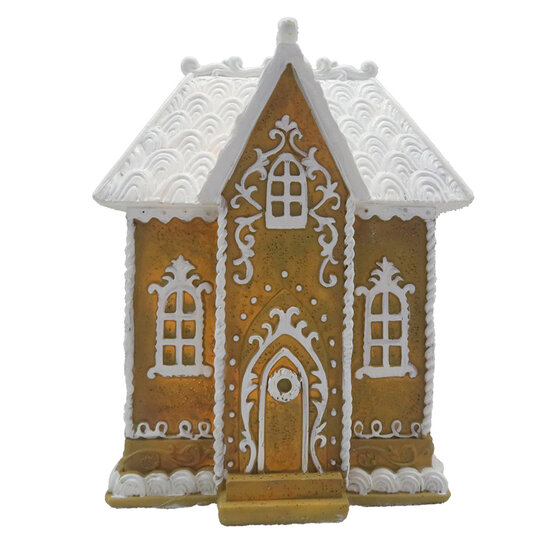 Clayre &amp; Eef   | Decoratie Huis met LED Bruin Wit 12x9x15 cm | 6PR4191