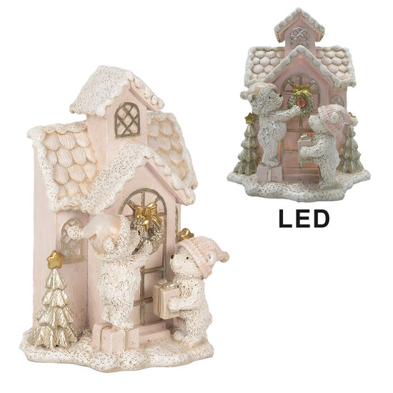 Clayre &amp; Eef   | Decoratie huis met beren roze LED 15x10x18 cm | 6PR4229