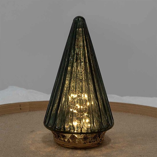 Clayre &amp; Eef   | Kerstdecoratie Beeld Kerstboom met LED Groen &oslash; 11x19 cm | 6GL4571GR