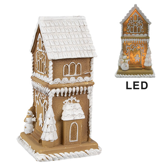 Clayre &amp; Eef   | Decoratie Huis met LED Bruin Wit 8x8x15 cm | 6PR4193