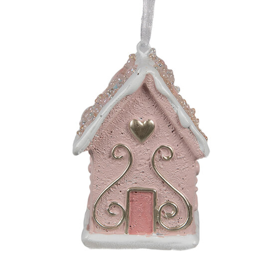 Clayre &amp; Eef   | Decoratie hanger huisje Roze 4x4x6 cm | 6PR4211