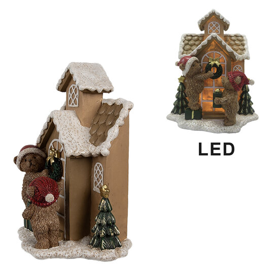 Clayre &amp; Eef   | Decoratie Huis met LED Bruin 15x10x18 cm | 6PR4168