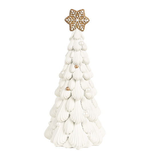 Clayre &amp; Eef   | Kerstdecoratie Beeld Kerstboom Wit Bruin &oslash; 13x26 cm | 6PR4246