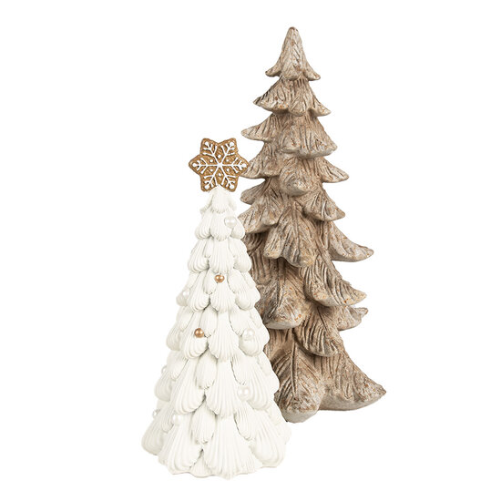 Clayre &amp; Eef   | Kerstdecoratie Beeld Kerstboom Wit Bruin &oslash; 13x26 cm | 6PR4246