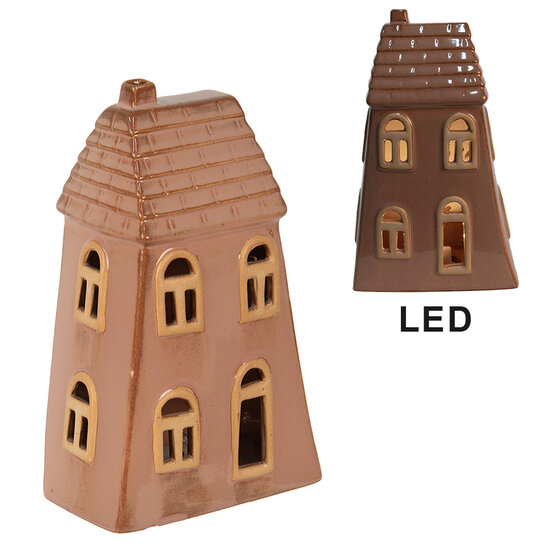 Clayre &amp; Eef   | Decoratie Huisje met LED Bruin 10x6x16 cm | 6CE1798