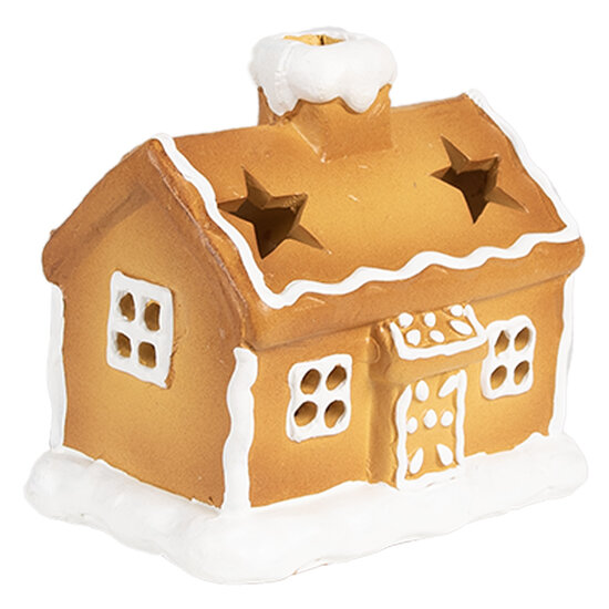 Clayre &amp; Eef   | Theelichthouder Kerst Huisje Bruin 11x8x10 cm | 6CE1804