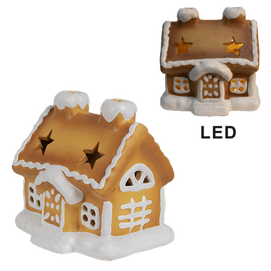 Clayre &amp; Eef   | Decoratie Huisje met LED Bruin 11x9x11 cm | 6CE1805