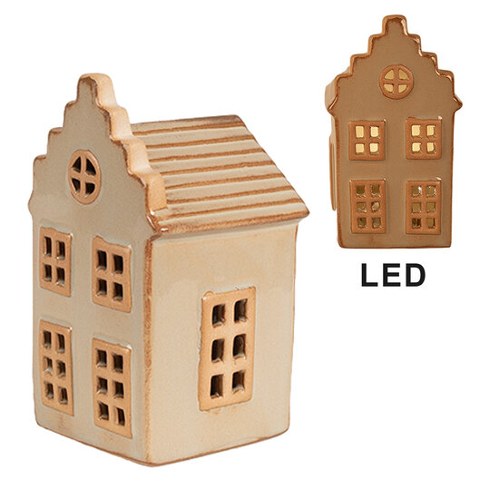 Clayre &amp; Eef   | Decoratie Huisje met LED Beige 6x6x11 cm | 6CE1843