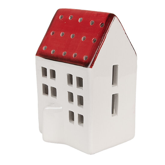 Clayre &amp; Eef   | Decoratie Huisje Wit Rood 8x7x12 cm | 6CE1845