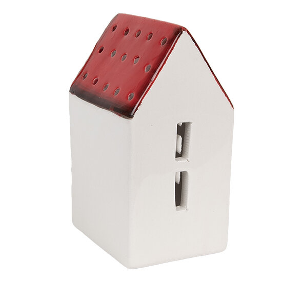 Clayre &amp; Eef   | Decoratie Huisje Wit Rood 8x7x12 cm | 6CE1845