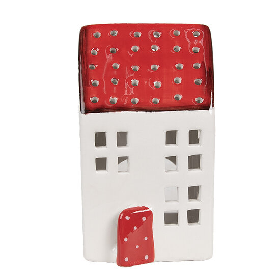 Clayre &amp; Eef   | Decoratie Huisje Wit Rood 8x8x15 cm | 6CE1846