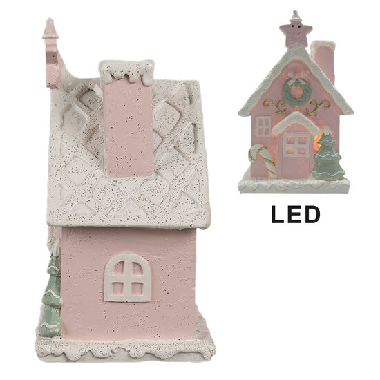 Clayre &amp; Eef   | Decoratie Huis met LED Roze 10x8x15 cm | 6PR4199