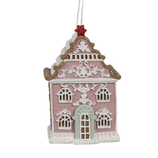 Clayre &amp; Eef   | Decoratie hanger huisje Roze Wit 6x4x9 cm | 6PR4215