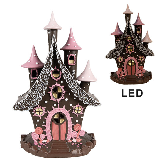 Clayre &amp; Eef   | Decoratie Huis met LED Bruin Roze 16x13x26 cm / 3xAA | 6PR4240