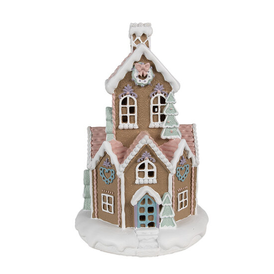 Clayre &amp; Eef   | Decoratie Huis met LED Bruin Wit &oslash; 14x22 cm / 3xAAA | 6PR4308