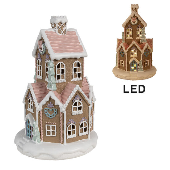 Clayre &amp; Eef   | Decoratie Huis met LED Bruin Wit &oslash; 14x22 cm / 3xAAA | 6PR4308