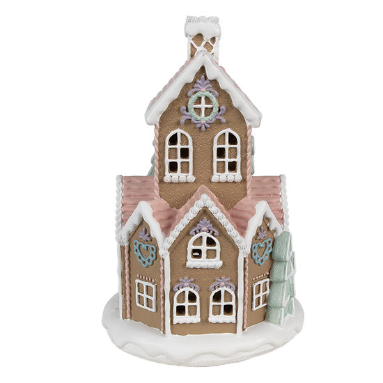 Clayre &amp; Eef   | Decoratie Huis met LED Bruin Wit &oslash; 14x22 cm / 3xAAA | 6PR4308