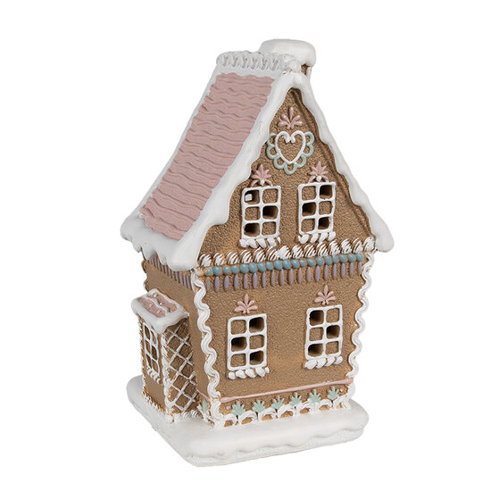 Clayre &amp; Eef   | Decoratie Huis met LED Bruin Wit 13x10x21 cm / 3xAAA | 6PR4309