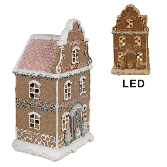 Clayre &amp; Eef   | Decoratie Huis met LED Bruin Roze 12x9x20 cm / 3xAAA | 6PR4318